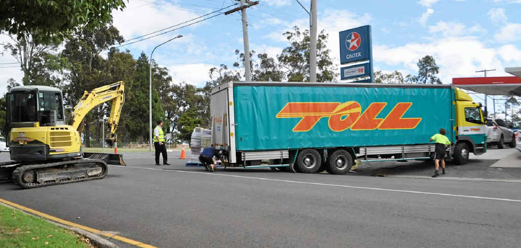 A truck was the latest victim of the tricky entry at the fuel station Wednesday morning. A truck was the latest victim of the tricky entry at the fuel station Wednesday morning.
